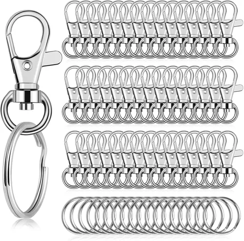 Flasoo 140 piezas de accesorios para llavero con 70 cierres giratorios para cordón y 70 llaveros para manualidades, resina y fabricación de joyas