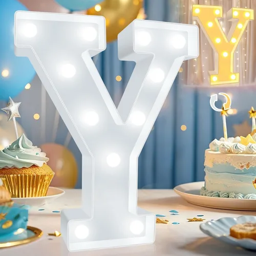 Miniatura 13 de Pooqla Letras con luces LED de marquesina, letras decorativas iluminadas en blanco cálido y blanco frío, letras del alfabeto iluminadas para niños