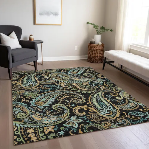 Miniatura 6 de Addison Rugs Chantille ACN533 - Alfombra negra de 8 x 10 pies, resistente a las manchas, lavable a máquina, no se desprende, para dormitorio, sala