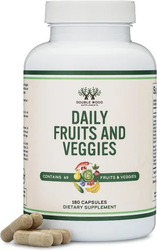 Miniatura 5 de Double Wood Suplemento de frutas y verduras (mezcla diaria de 49 frutas y verduras diferentes, 23 verduras y 29 frutas) porciones de 1,500 mg, 180