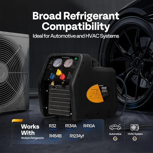 Miniatura 2 de VIVOHOME 1 HP Máquina de recuperación refrigerante portátil de doble cilindro R32 R1234yf R454B, unidad de reciclaje de freón sin aceite para Negro