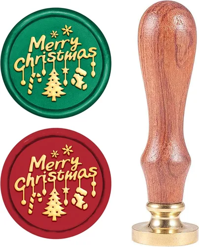 CRASPIRE Sello de cera de sellado de Navidad con diseño de copo de nieve, árbol de caramelo, calcetín de cera X'Mas EVE, cabeza de latón con mango