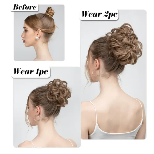 Miniatura 4 de SARLA 2 piezas de cabello desordenado color burdeos, onduladas, rizadas, sintéticas, coleteros falsos, extensiones de cola de caballo para mujeres