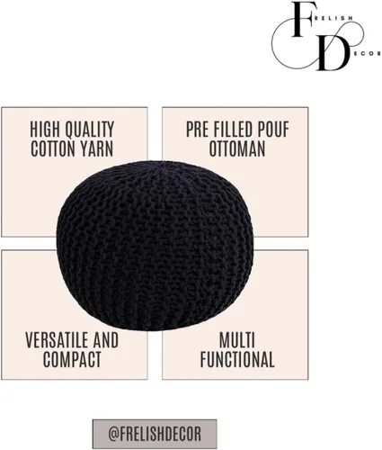 Miniatura 4 de FRELISH DECOR - Puf redondo otomano tejido a mano, 100% algodón, puf de punto, silla de suelo para sala de estar, reposapiés de dormitorio para sofá