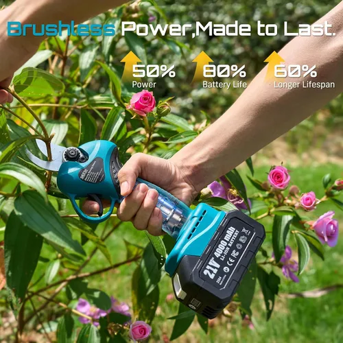 Miniatura 6 de Seesii Tijeras de podar eléctricas 2 en 1 con poste, alcance de 15 pies, diámetro de corte de 1.2 pulgadas, batería de 21V 4000mAh, podadora