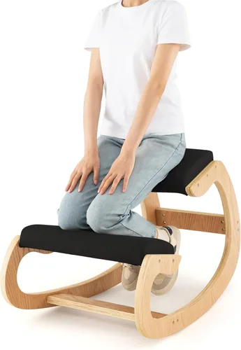 GOFLAME Silla ergonómica para arrodillarse, mecedora de madera con cómodo cojín de asiento acolchado y soporte de rodilla para oficina en casa,
