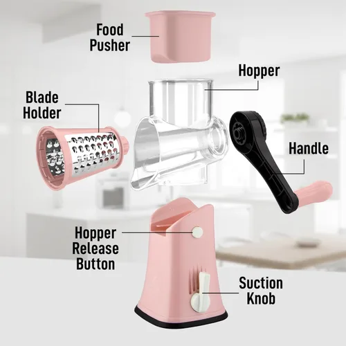 Miniatura 8 de Zulay Kitchen Rallador Rotativo de Queso de 5 Cuchillas Rallador de Queso - Rallador de Queso Manual de Manivela con Succión Reforzada y 5 Tambores