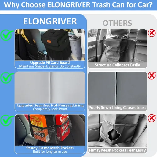 Miniatura 5 de ELONGRIVER - Basurero para asiento trasero o delantero de automóvil, a prueba de fugas, bonita bolsa de basura para vehículos utilitarios