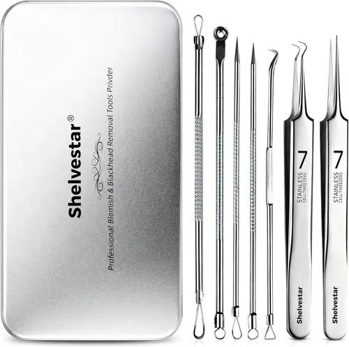 Kit de herramientas para reventar espinillas, 7 piezas profesionales de acero inoxidable para eliminar espinillas Extractoras de comedones para