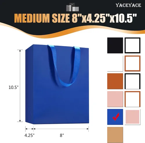 Miniatura 3 de Bolsas de regalo azules, 10 unidades, 8 x 4.25 x 10.5 pulgadas, bolsas de regalo de papel azul mediano con asas de cinta, multiusos, boda