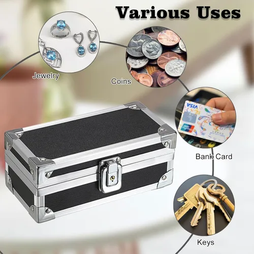 Miniatura 8 de Hipiwe Caja de Dinero con Cerradura, Caja de Dinero de Aleación de Aluminio para Almacenamiento de Dinero con Cerradura, Bandeja de Monedas de Una