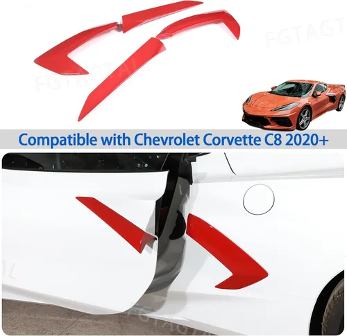 Miniatura 7 de Cubierta de salida de aire lateral de la carrocería exterior compatible con Chevrolet Corvette C8 2020-2026, cubierta de moldura de puerta de Rojo