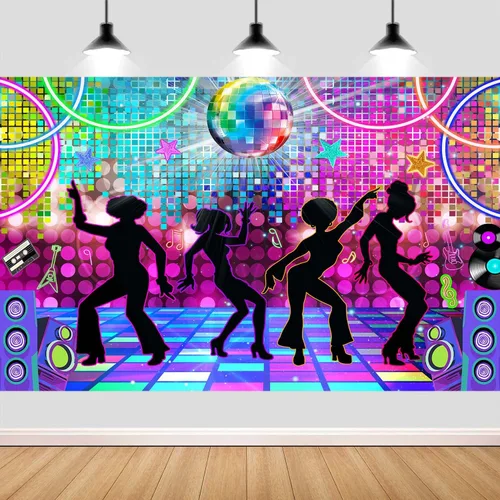 Miniatura 8 de Decoración de fiesta de discoteca de 5 x 3 pies, telón de fondo de discoteca, fiesta retro brillante de los años 70, 80 y 90, fondo de baile