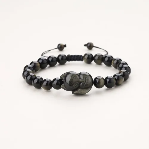 Miniatura 3 de COAI Pulsera de zorro de piedra de obsidiana dorada para hombre y mujer
