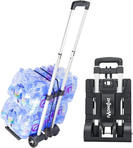 Carretilla de Mano Plegable Trolley de Aluminio, Carrito Pequeño, Carrito de Mano Plegable Carrito Plegable de 2 Ruedas Trolley de Equipaje Carrito