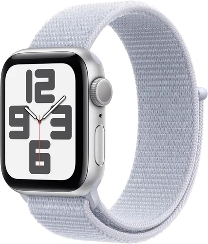 Apple Watch SE (2.ª generación) [GPS 1.575 in] Smartwatch con caja de aluminio plateado con bucle deportivo azul invierno. Monitor de fitness y