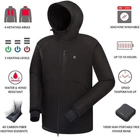 Miniatura 3 de IHAYNER Chaqueta térmica suave para hombre con batería, abrigo de invierno cálido con doble cremallera, múltiples bolsillos, impermeable