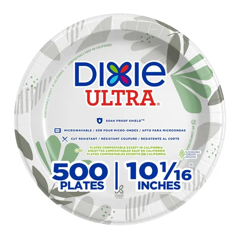 Dixie Ultra - Platos de papel pesados de 10 pulgadas por GP PRO, diseño botánico Pathways, 500 unidades (125 platos desechables por paquete, 4