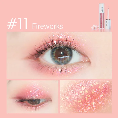 zeesea Sombra de ojos líquida de color galaxia con purpurina, maquillaje de ojos deslumbrante, alta pigmentación y larga duración (11 fuegos 06 Caja