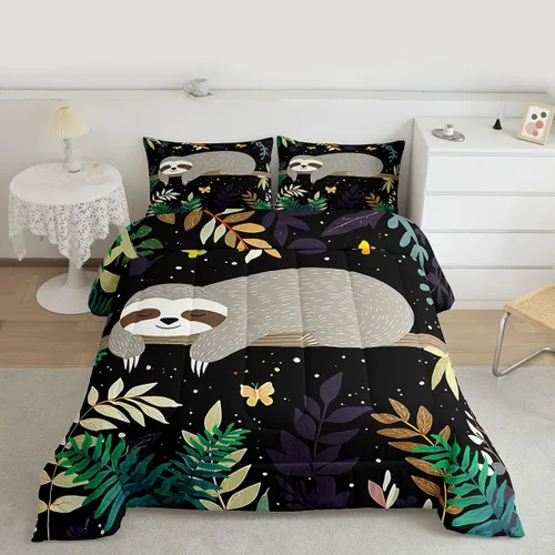 Miniatura 2 de Feelyou Juego de edredón de perezoso lindo juego de ropa de cama para niños y niñas, juego de edredón de mariposa de galaxia, hojas botánicas