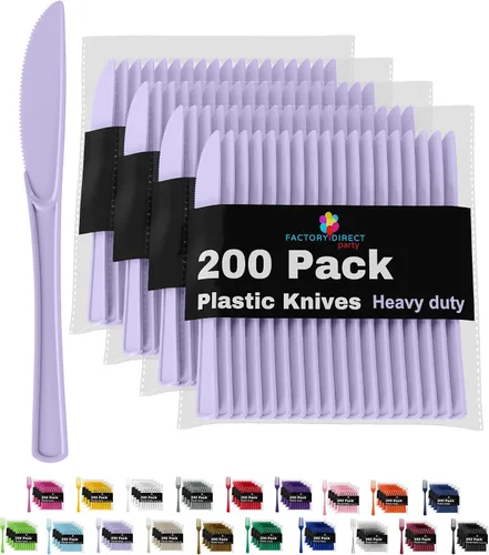 Miniatura 20 de Party Solids - Cuchillos de plástico negro, 200 piezas, cuchillos negros, utensilios desechables, juego de cubiertos de plástico resistente