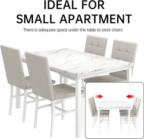 Miniatura 7 de Hooseng Juego de mesa de cocina de 5 piezas, juego de mesa de comedor de mármol, 4 sillas, juego de mesa de comedor para cocina, sala de estar, Negro