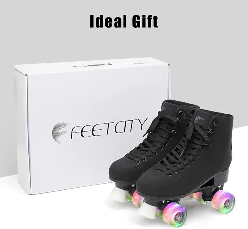 Miniatura 6 de FEETCITY Patines clásicos de caña alta, cuatro ruedas iluminadas de doble fila, para mujeres, niñas y unisex, para interiores y exteriores
