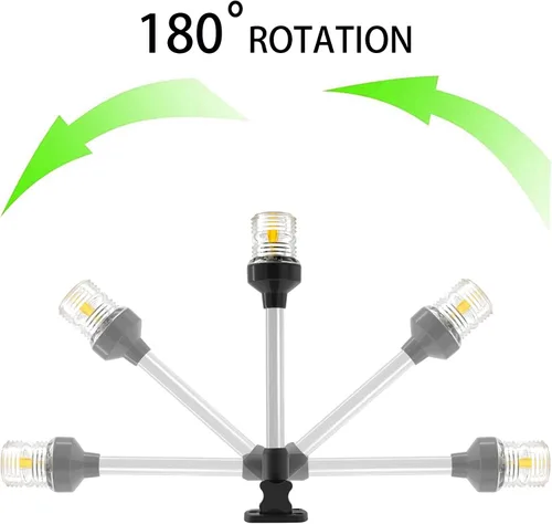 Miniatura 2 de ISURE MARINE Luz LED de popa plegable de 12 pulgadas, 3 millas náuticas, luces de anclaje de navegación, color blanco, 360 ° para pontón y barcos