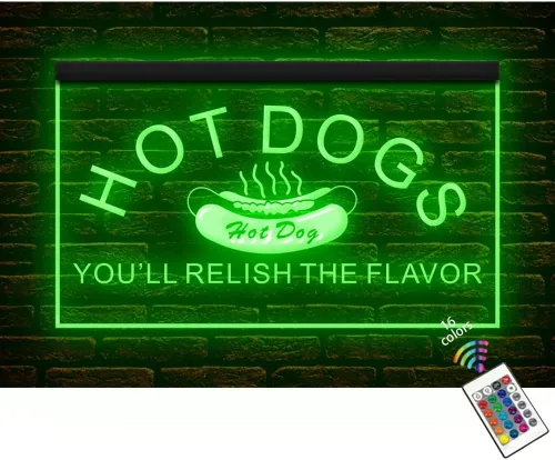 110262 Hot Dogs Cafe Bar Shop Restaurant - Letrero de neón con luz LED abierta (12 x 8 pulgadas, 16 colores por control remoto)