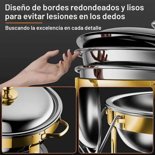 Miniatura 6 de Platos de roce para buffet, paquete de 4 platos redondos de acero inoxidable de 5 cuartos de galón para fiestas en casa, reuniones de Navidad