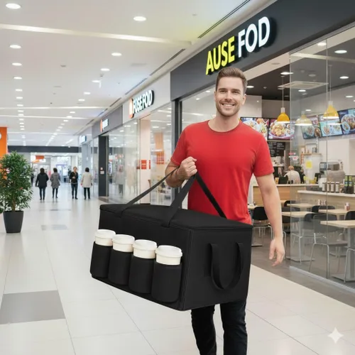 Miniatura 2 de musbus Bolsa de catering para doordash uber eats 22x14x13 Bolsa aislada para entrega de alimentos con portavasos/portabebidas Premium XXL, bebidas