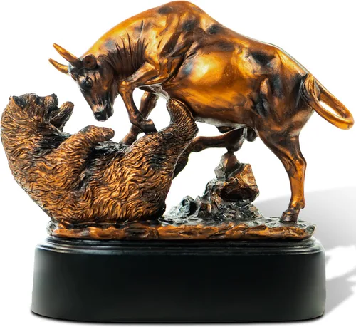 MEPERPER Estatua de Toro y Oso de Wall Street, Decoración de 9x9.5 Pulgadas, Figura de Resina para Escritorio de Finanzas con Acabado Similar al