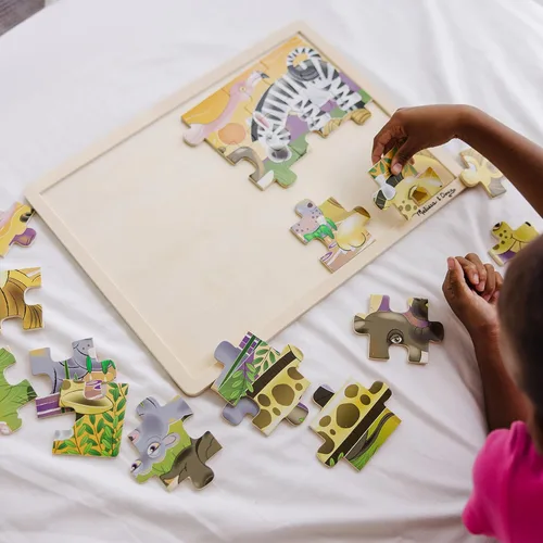 Miniatura 3 de Rompecabezas Melissa & Doug de safari en llanuras africanas, de madera con bandeja de almacenamiento (24 piezas)