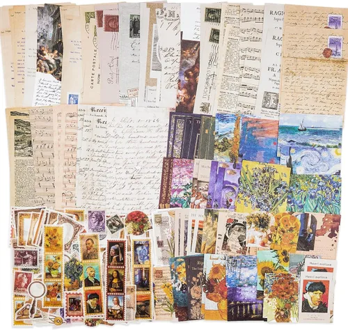Knaid Paquete de suministros vintage para álbumes de recortes (200 piezas) para diario basura, diarios de viñetas, planificadores, calcomanías de