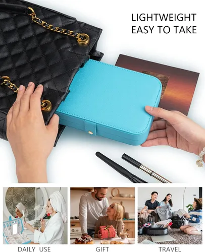 Miniatura 6 de V-LAFUY Joyero de viaje pequeño con espejo, caja de joyería portátil de viaje para mujeres y niñas, estuche de joyería para viajes, azul N