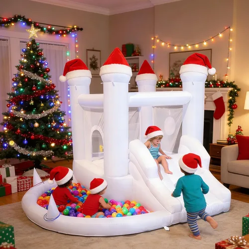 Miniatura 6 de Casa inflable blanca con soplador, piscina de bolas, castillo animoso para patio trasero, adecuado para patio, eventos, fiestas, bodas, regalos