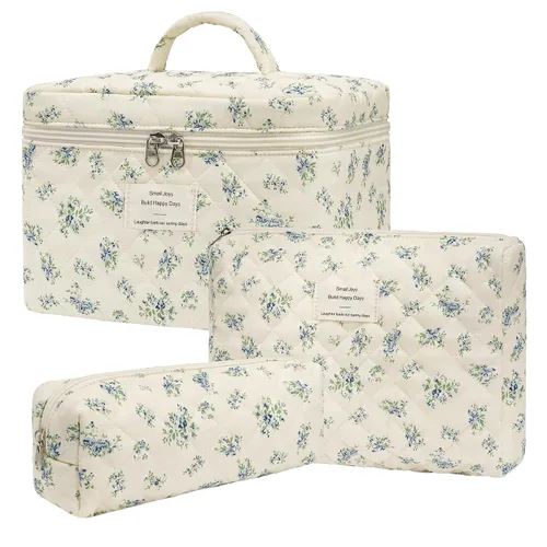 Miniatura 9 de Bolsa de maquillaje, bolsas de cosméticos acolchadas, bolsas de maquillaje florales grandes para mujeres, organizador de maquillaje, bolsa de aseo