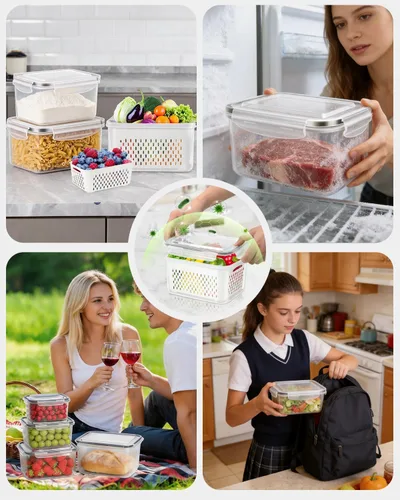 Miniatura 7 de TBMAXS 4 Pack Food Storage Containers Fruit Containers for Fridge with Colander Airtight BPA Free Plastic Berry Keeper Container Produce Saver