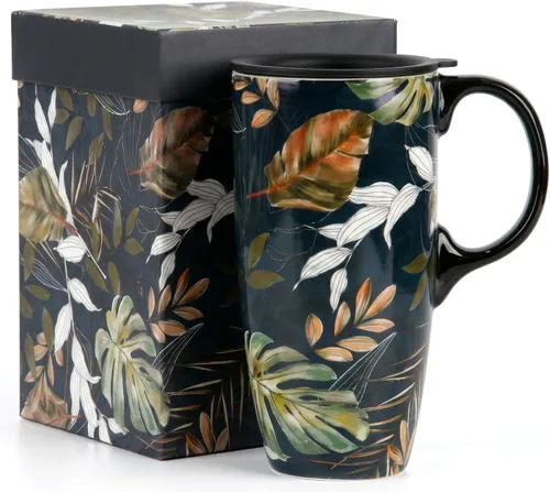 Miniatura 15 de Topadorn Taza de viaje de cerámica de 17 onzas con tapa y asa, taza de café de porcelana con caja de regalo, apta para microondas y lavavajillas, a