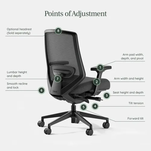 Miniatura 4 de Branch Silla ergonómica Pro - Silla de oficina de malla con 14 puntos de ajuste - Altura, profundidad e inclinación ajustable - reposabrazos 5D
