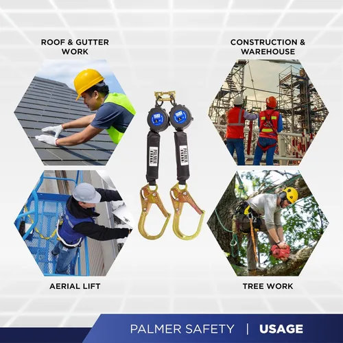 Miniatura 8 de Palmer Safety Twin 6' KIT I Arnés de martillo de 5 puntos, línea de vida autorretráctil doble, correa de brazo cruzado de 4' I Kit de arresto de Azul