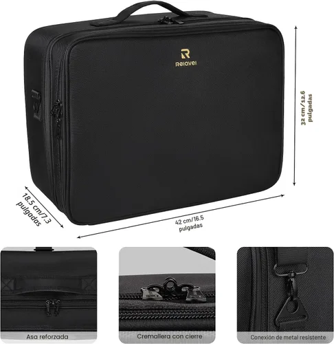 Miniatura 6 de Organizador profesional de cosméticos Travelmall, estuche de formación, de 3 capas, multifunción, en negro, caja artística para cosméticos, cepillos