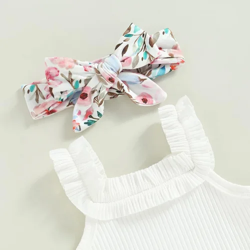 Miniatura 50 de TheFound Trajes de verano para niñas pequeñas, sin mangas, de punto acanalado, halter, pantalones cortos, ropa para recién nacidos, conjunto de 3