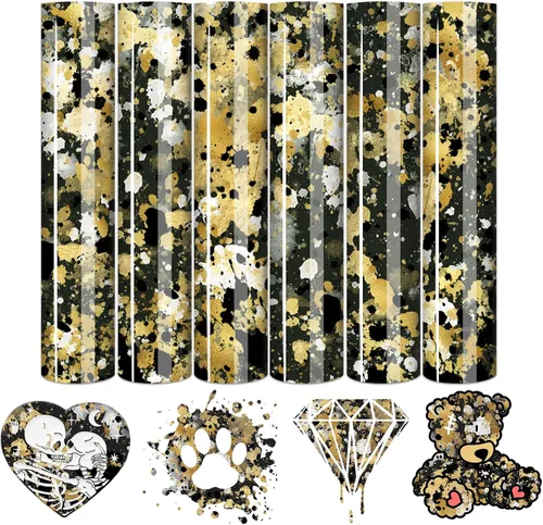 Miniatura 23 de Tintnut - Vinilo de transferencia térmica de mármol - 12 hojas, paquetes de 10 x 12 pulgadas, patrón de acuarela dorado, vinilo para planchar