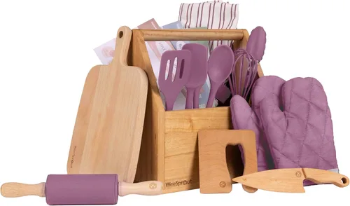 Miniatura 9 de WeeSprout Little Chef - Juego de cocina y hornear para niños, juego de cocina de 14 piezas con herramientas de cocina reales y delantal para niños