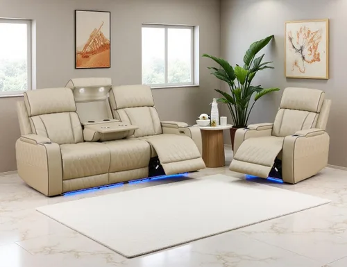 Miniatura 34 de Juego de Sofá Reclinable Eléctrico, Juego de Sofá y Sillón Reclinable de Cuero Negro, Juegos de Muebles de Sala de Estar, Sofá de Dos Plazas