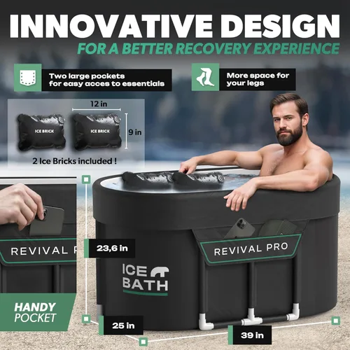 Miniatura 4 de Bañera de Baño de Hielo XL - Exclusivo escudo antifugas patentado - Bañera de inmersión fría con tapa - Ice Bricks X2 - Bañera portátil