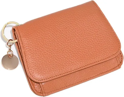 Miniatura 11 de SENDEFN Carteras pequeñas para tarjetas de crédito para mujer, llavero de cuero con bloqueo RFID, bolsillo con cremallera de tres pliegues, monedero