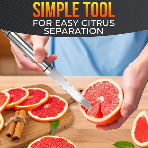 Miniatura 8 de Cuchillo de toronja con doble hoja dentada curva, cortador y pelador de frutas cítricas de acero inoxidable con mango ergonómico, apto