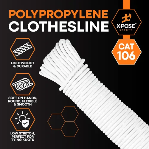 Miniatura 3 de Tendedero de plástico – Línea de ropa de plástico de 100 pies – Blanco resistente a la intemperie al aire libre – Cable sintético para colgar